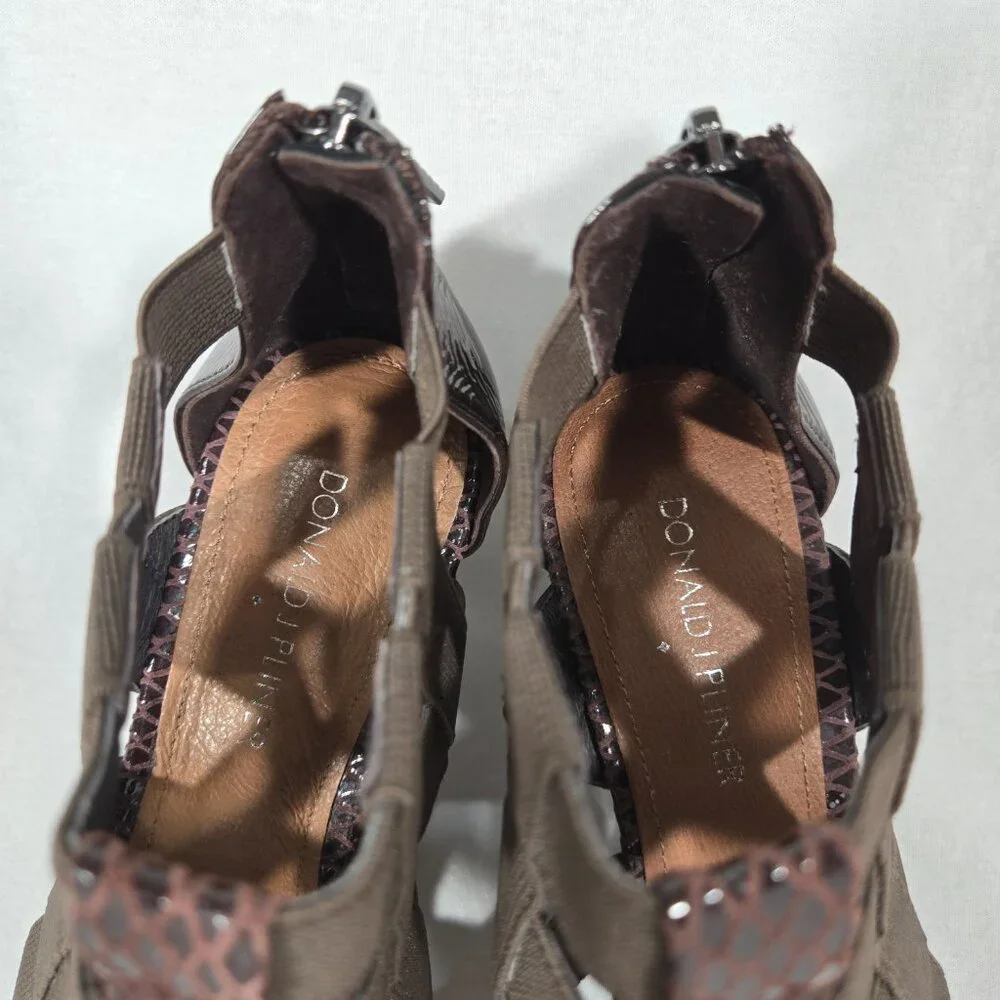 DONALD J PLINER Pira BROWN Watersnake & Stretchy Strappy Ankle Wedge Sandals 8M. - Picture 13 of 17